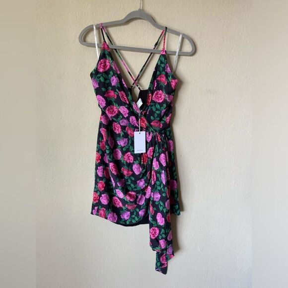 NWT Lovers And Friends Kamala Mini Black Dress Floral Pink Size M - Picture 6 of 9
